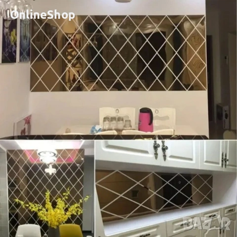 Комплект от 32 самозалепващи се акрилни огледала , 50x100 см, снимка 4 - Декорация за дома - 53581979