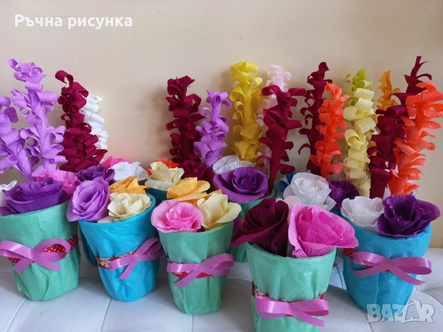 Ръчно изработени букетчета с цветя от хартия, снимка 18 - Декорация за дома - 42322419