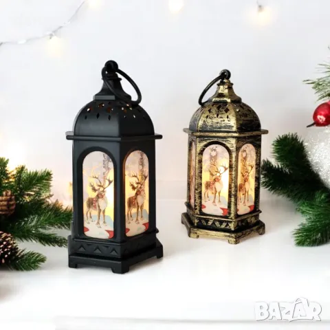 5450 Коледен фенер с Led свещичка в центъра си, 14 cm, снимка 3 - Декорация за дома - 47990772