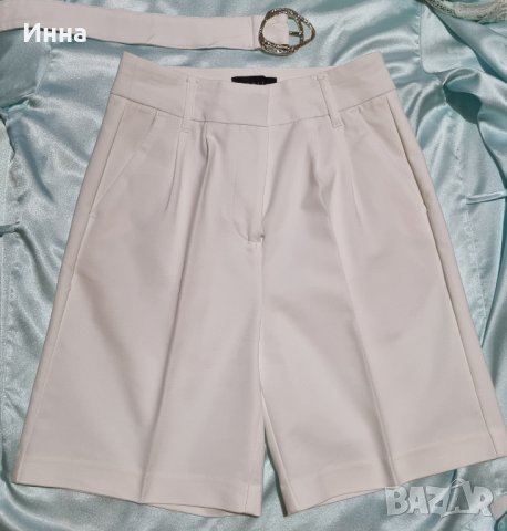 Бели къси панталонки XS/34 бермуди басти ръб висока талия колан MOHITO , снимка 9 - Къси панталони и бермуди - 37199138