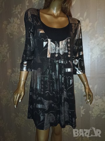 Wearhouse XL-Официална  еластична туника/рокля/ в черно с абстрактни сребристи фигури , снимка 11 - Туники - 43420143