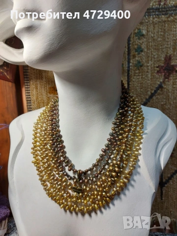 Колиe от естествени перли 6 реда с градиент на цвета, снимка 3 - Колиета, медальони, синджири - 53374291