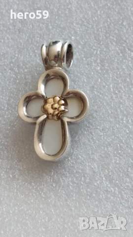 Сребърен кръст със седеф златни 14к апликации , снимка 1