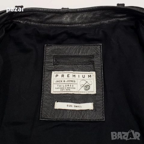JACK & JONES Мъжко Кожено Яке Мото Естествена Кожа Като Ново S, снимка 8 - Якета - 52967763