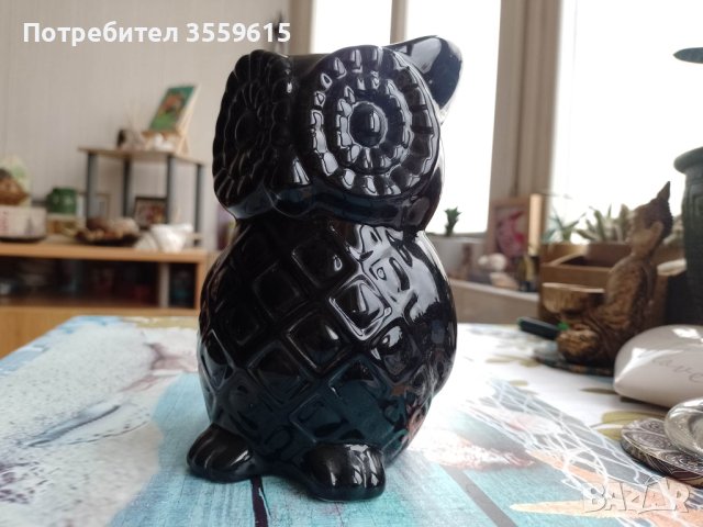 черна керамична статуетка на бухал от Португалия, снимка 3 - Статуетки - 40840272