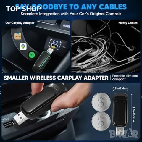 Нов Мини Безжичен CarPlay за iPhone Авто Свързване в Секунди Айфон кола, снимка 9 - Аксесоари за Apple - 49604607