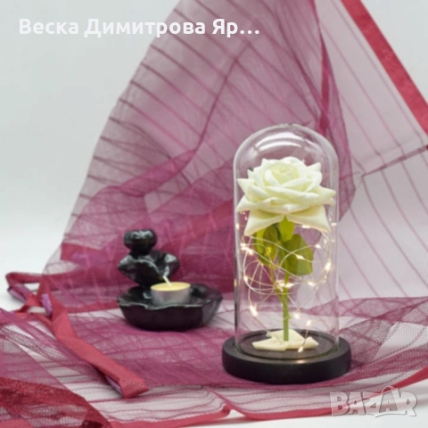 Бяла роза под стъклен купол , снимка 6 - Декорация за дома - 51813645