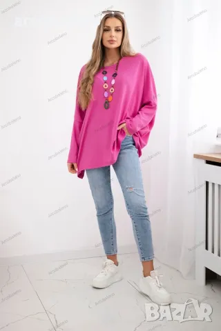 Oversize дамска блуза с колие, 8цвята , снимка 9 - Блузи с дълъг ръкав и пуловери - 48831218