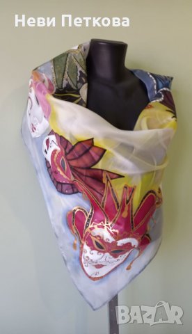 Рисуван шал ВЕНЕЦИАНСКИ МАСКИ, снимка 2 - Шалове - 33291304