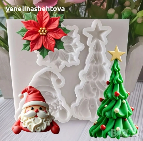 Дядо Коледа елха коледна звезда Силиконов молд за гипс смола фондан за декорация 