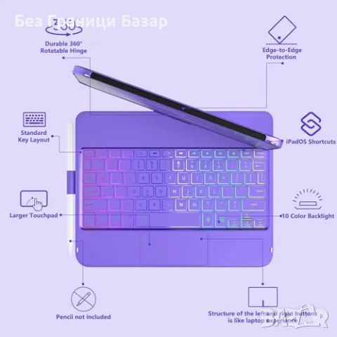 Нов Калъф с клавиатура за iPad 10-то поколение 10.9” с тъчпад и RGB кейс, снимка 6 - Клавиатури и мишки - 49405973
