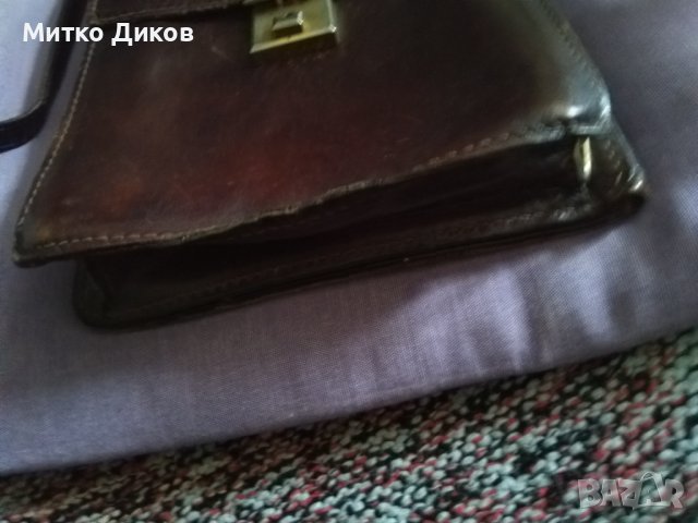 Тъмнокафява чанта естествена кожа за през рамо като командирска 250х195х60мм, снимка 4 - Чанти - 43050149