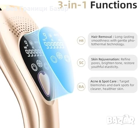 Нов 3 в 1 IPL епилатор с охлаждане – лице, тяло, подмладяване на кожата, снимка 9 - Други - 52077125
