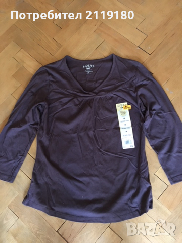 дамска кафява блуза среден ръкав памучна, снимка 3 - Блузи с дълъг ръкав и пуловери - 36468048