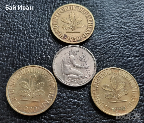 Стара монета 50 пфенига 1969 г. и 10 пфенига 1950 , 1979 и 1980 г.- Германия - топ цена !, снимка 9 - Нумизматика и бонистика - 42402355