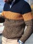 Мъжки ежедневен пуловер с  V-образно деколте и цип със стояща яка, 2цвята - 023