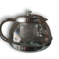 Стъклена кана за чай от неръждаема стомана с цедка за листа, снимка 2 - Сервизи - 44867847