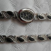Часовник и гривна с камъни обсидиан - комплект, снимка 1 - Бижутерийни комплекти - 26605134