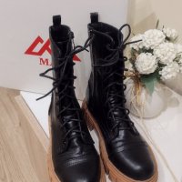 Нови черни кафяви дамски кожени боти MAK естествена кожа платформа обувки ботуши кубинки , снимка 2 - Дамски боти - 43968870