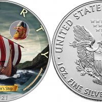 Сребърна монета Американски орел 1 oz Age of Sails Кораб на Eriksson, снимка 1 - Нумизматика и бонистика - 33261861