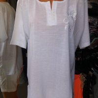 РАЗПРОДАЖБА Бяла блуза с копченца деколтето и бродерия  - 2ХЛ/3ХЛ размер , снимка 1 - Тениски - 37169018