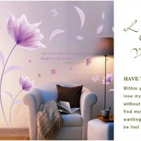 3D  Голям Стикер лилави цветя за декорация на стена хол спалня, снимка 4 - Декорация за дома - 35327618