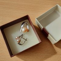 Комплект с перли , сребро , снимка 4 - Бижутерийни комплекти - 40717590