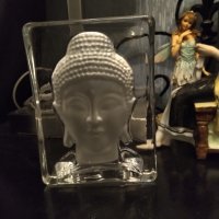 Масивен стъклен свещник Буда, снимка 2 - Декорация за дома - 38629794