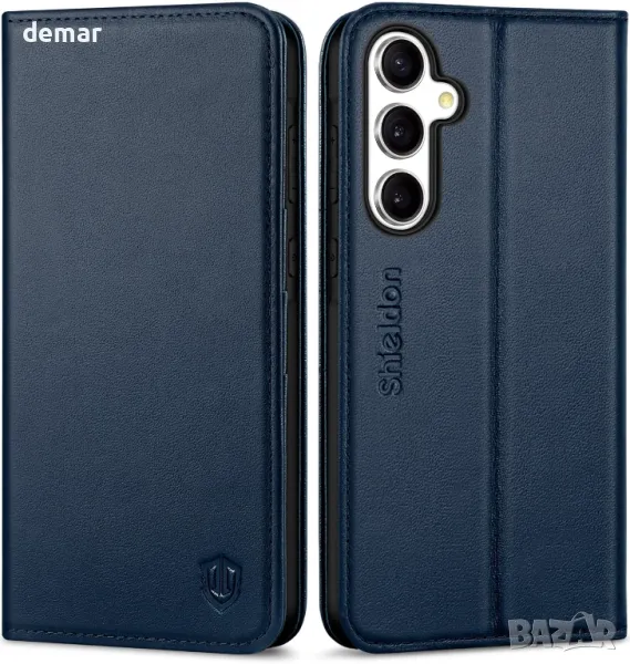 Калъф-портфейл SHIELDON за Galaxy A55 5G 6.6" от естествена кожа с слотове за карти, снимка 1