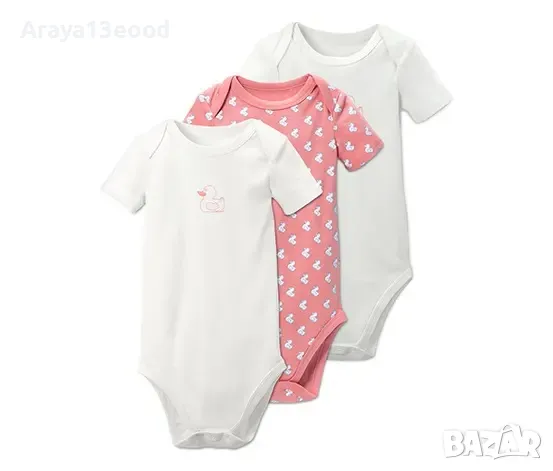 TCHIBO Памучни бебешки бодита за момиче с къс ръкав 3 броя, снимка 1