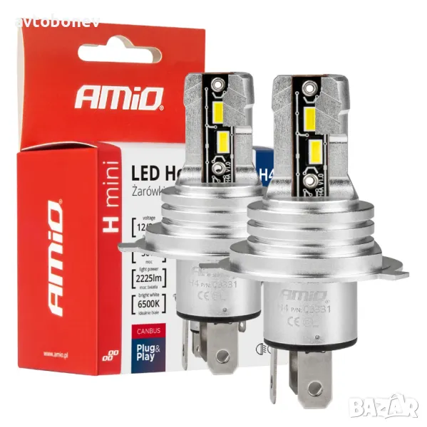 LED крушки AMIO H-mini H4/H19-12/24V-6500K к-т/2 бр./, снимка 1