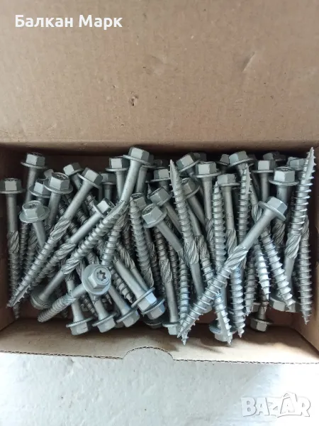 Винт,винтове за дърво 6x65,шестостенна глава,TORX,шайба,връх 17, цинк-ламелно покр., торнадо 75бр, снимка 1