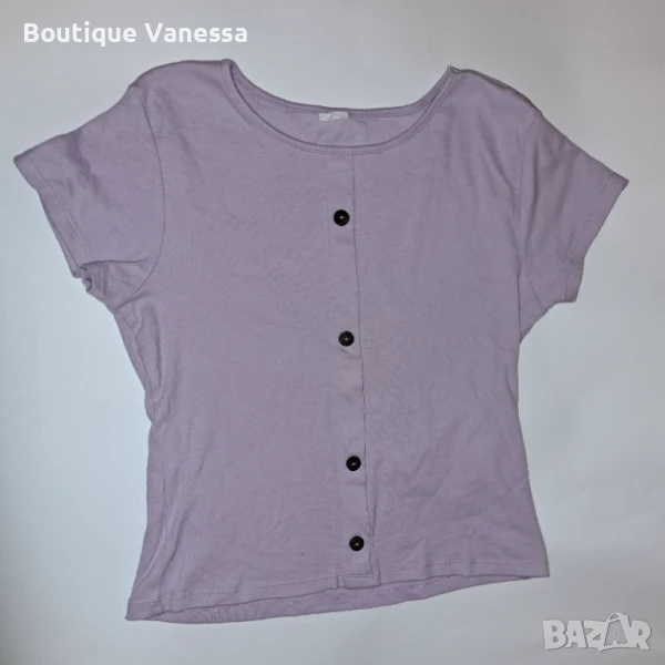 Дамска блуза с къс ръкав в лилаво , снимка 1