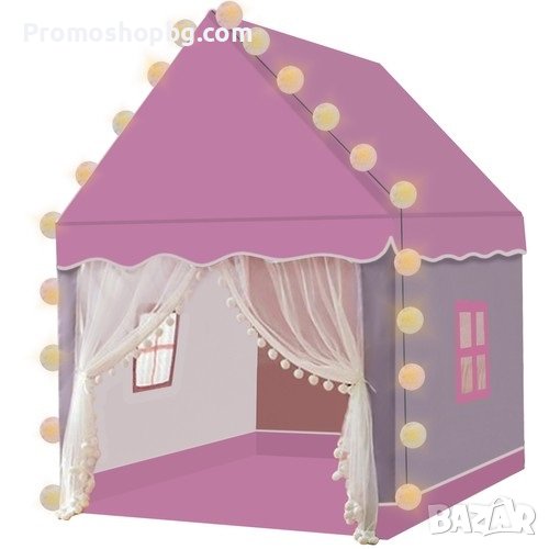 Детска палатка за игра с LED лампи, Розово-сива, Размери 130х100х115 см, снимка 1