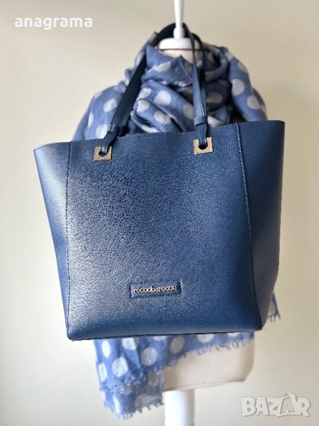 Прекрасен шал вълна и коприна син на точки и голяма синя чанта Roccobarocco , снимка 1
