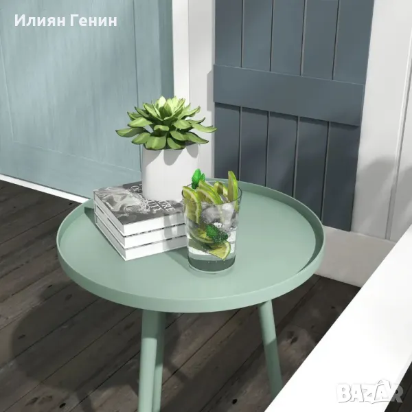 Outsunny, Маса за кафе, Градинска маса, Градинска маса за балкон, Стомана, 40 x 40 x 50 см, Зелена, снимка 1