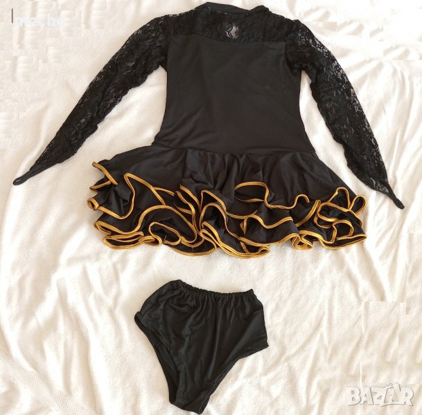 Черна рокля със златист кант за танци или повод, снимка 1