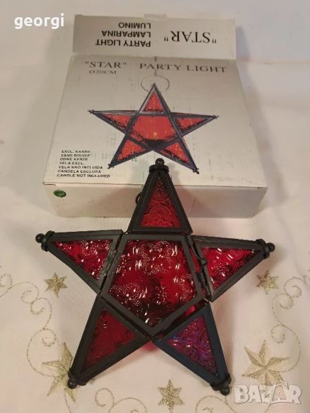 коледна витражна стъклена звезда фенер  26/2, снимка 1