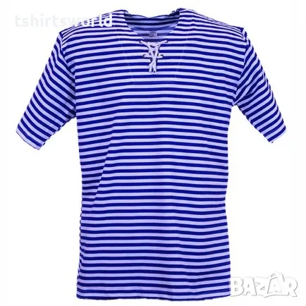 Нова мъжка класическа моряшка тениска с връзки на синьо/бяло райе, снимка 1