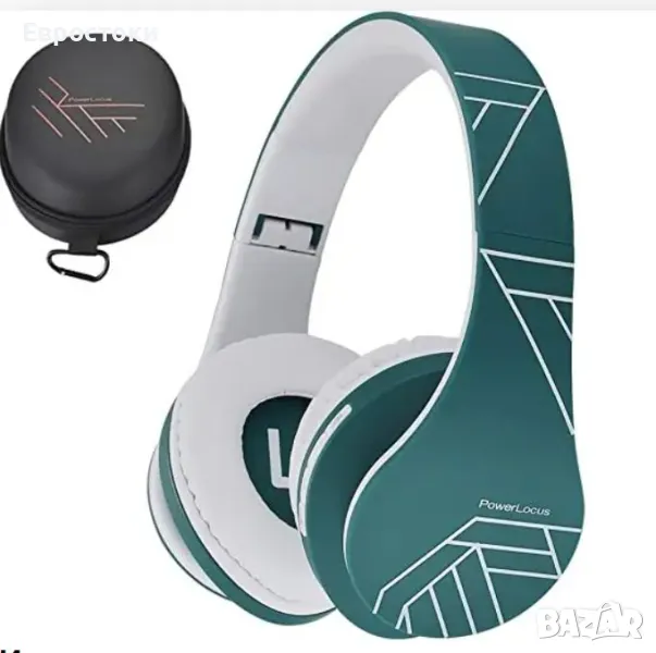 PowerLocus  P2 Bluetooth слушалки с калъф за носене. Бял/син, снимка 1