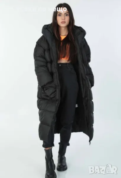 Дамско черно зимно дълго яке Код LFS115, снимка 1