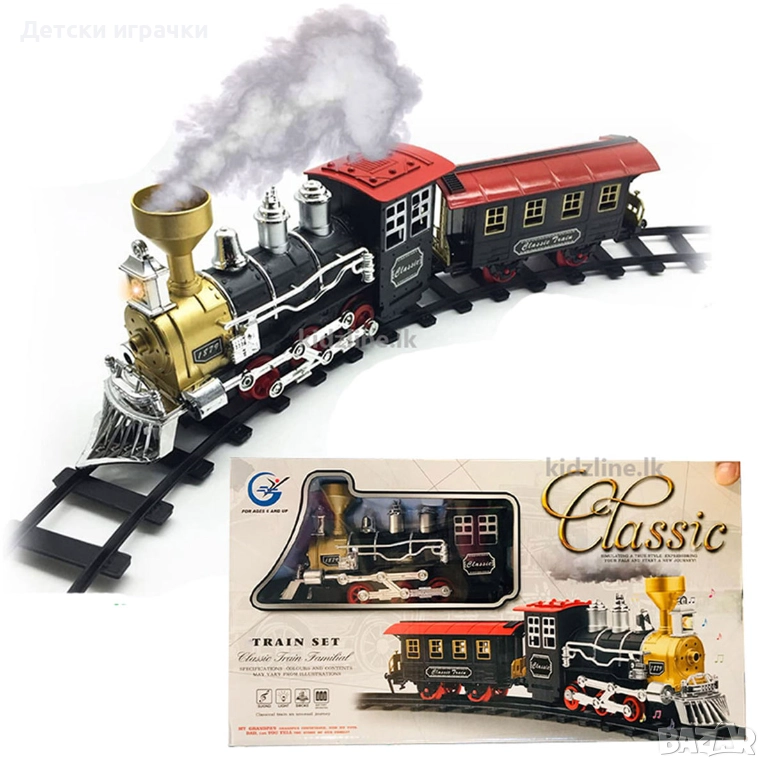 Влак локомотив пушещ с вагон, със звуци и светлини , снимка 1