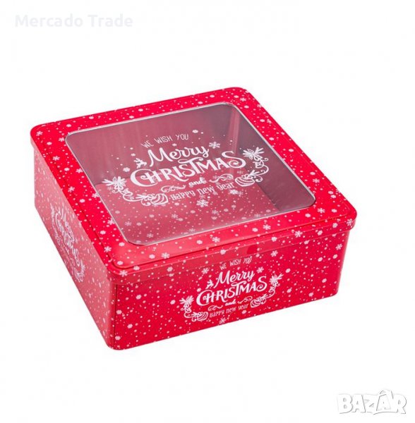Коледна кутия Mercado Trade, За сладки, Метал, Червена, снимка 1
