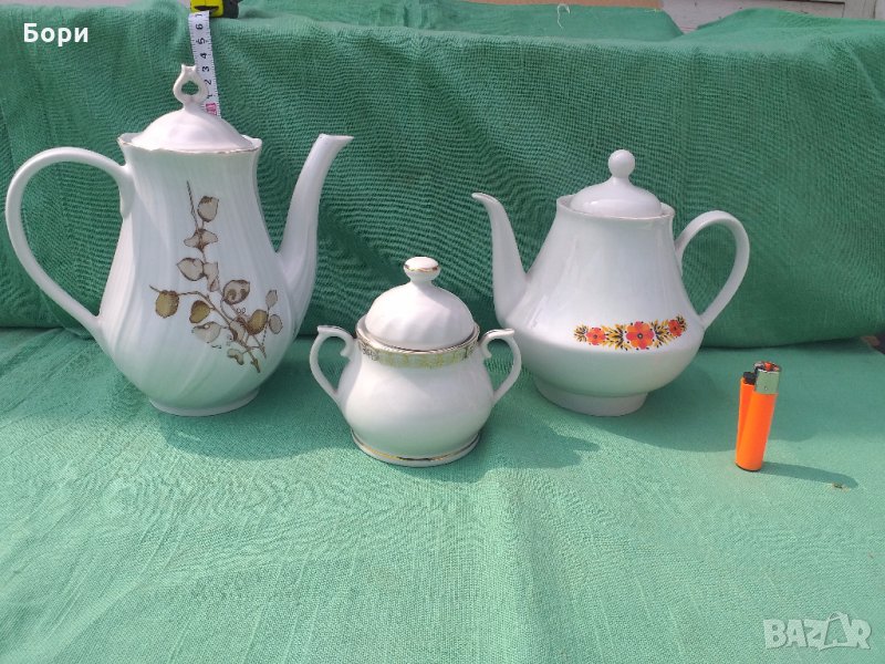 Български порцелан две кани и захарница, снимка 1