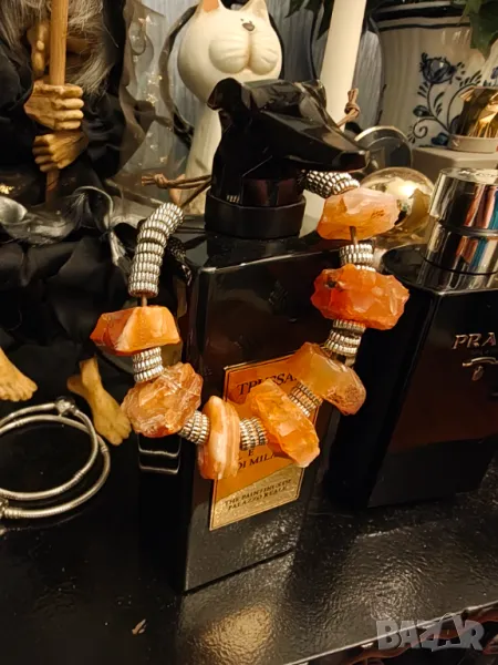 Ръчно изработена гривна с Хесонит сребърни елементи и кожа , снимка 1