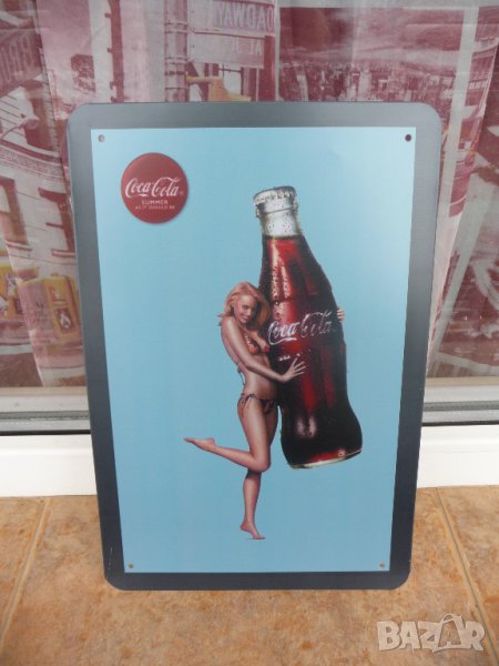 Метална табела Кока Кола Coca Cola бутилка момиче бански, снимка 1