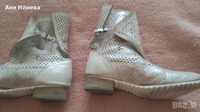 Летни ботуши естествена кожа цвят розова пудра с ефект сатен, снимка 1