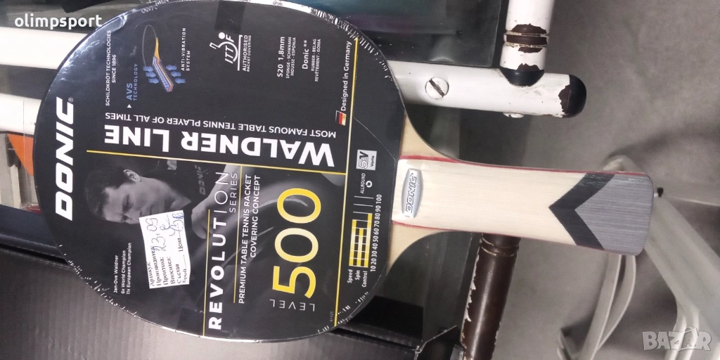Тенис хилка DONIC WALDNER 500  Дърво: 5V (Vario) • Дръжка: Concave • Дебелина на гумата: 1.8 мм •, снимка 1