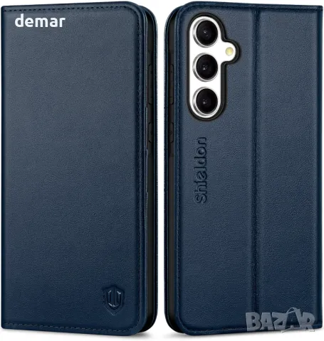 Калъф-портфейл SHIELDON за Galaxy A55 5G 6.6" от естествена кожа с слотове за карти