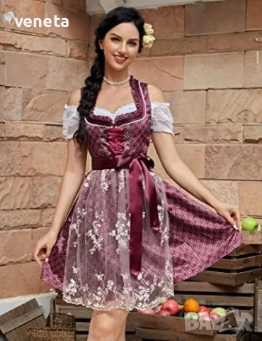 KOJOOIN Dirndl Дамска  традиционна рокля с дантелена престилка от 2 части. , снимка 2 - Рокли - 48370170
